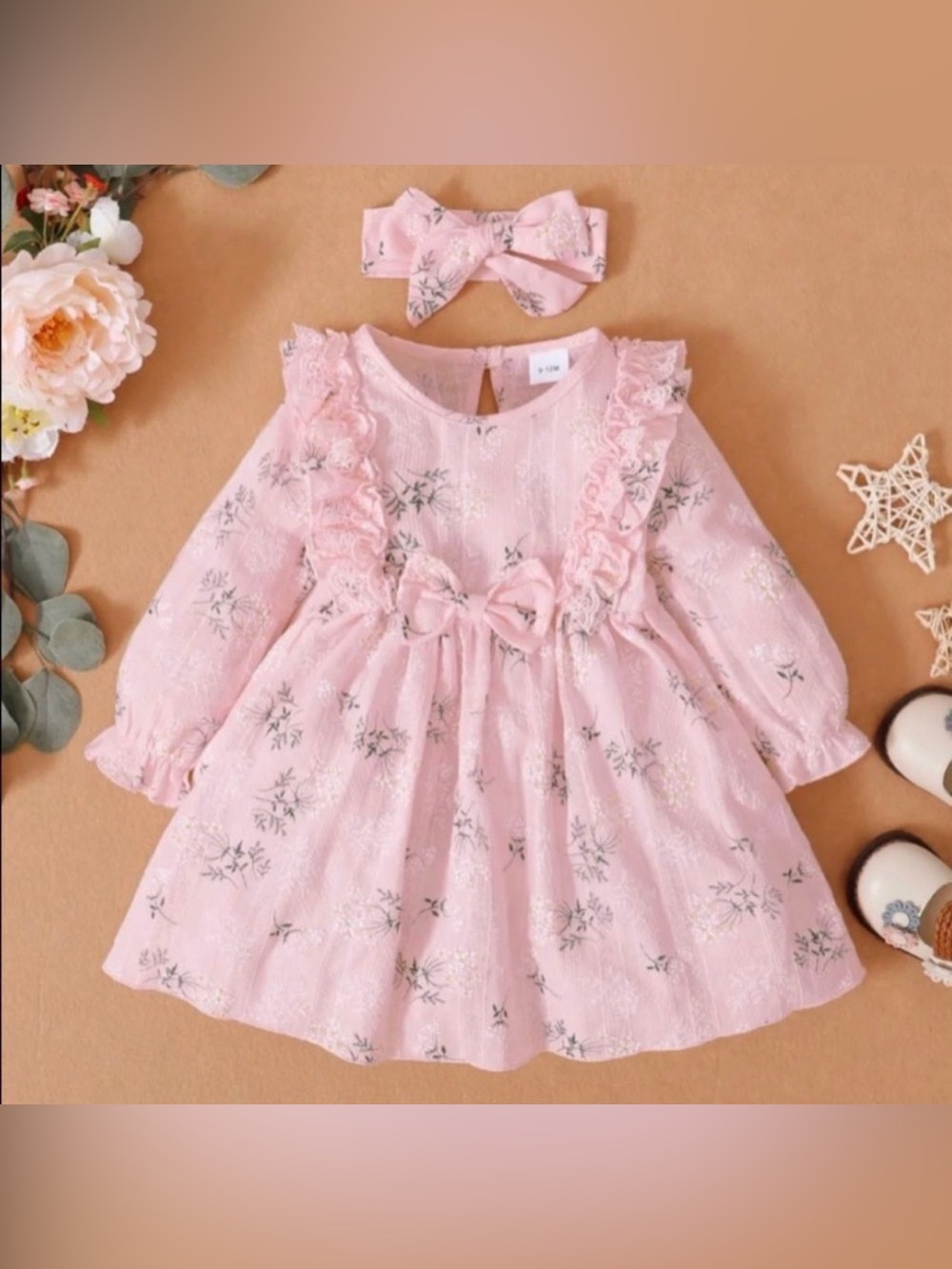 𝅺Girls Pink Ruffle Bowknot Dress